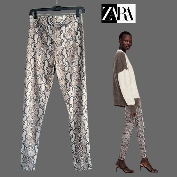 ZARA NEW Snakeskin Print Jersey Pull-On Legging M - Picture 8 of 12